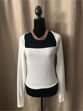 Urban Outfitters Ribbed Square-Neck Long Sleeve Top